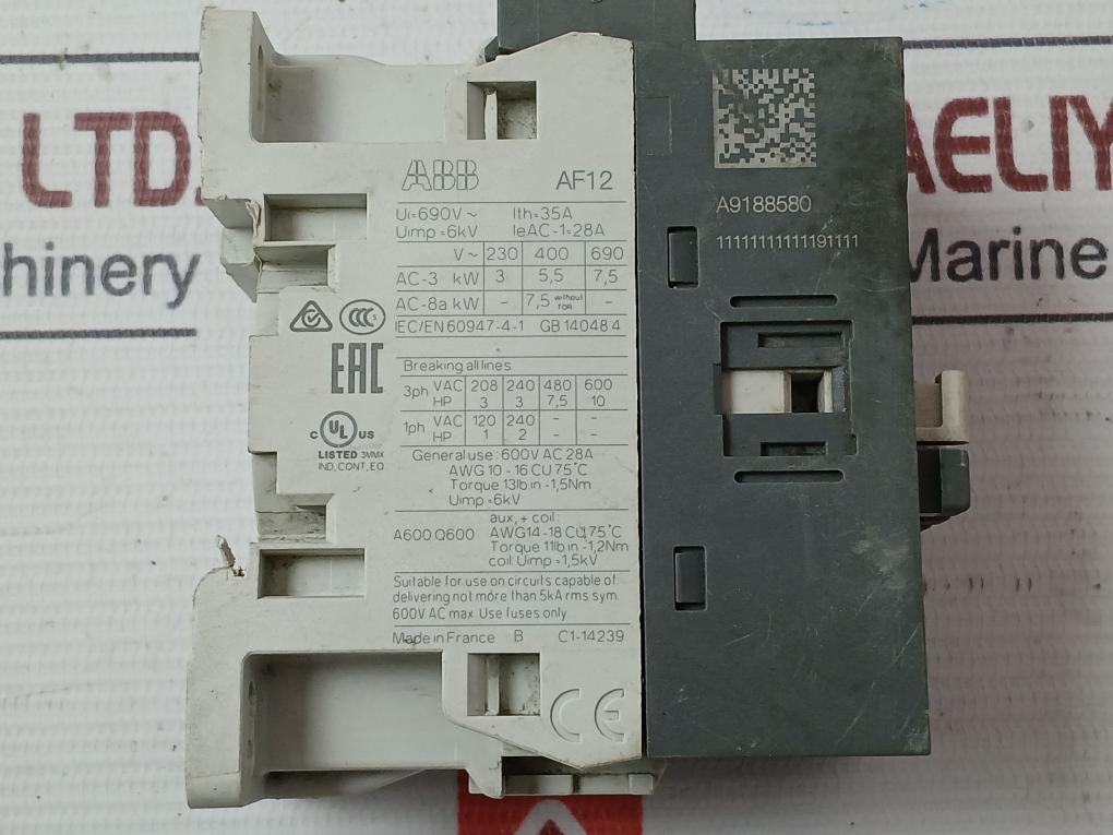 Abb Af12-30-10-13 Contactor 100-250V 50/60Hz-dc Coil Uimp=1,5Kv