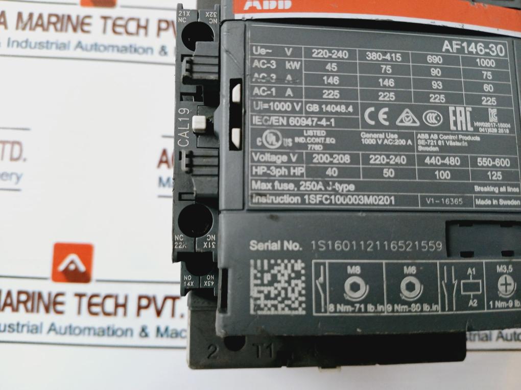 Abb Af146-30 Contactor 200A 100-250V 50/60Hz