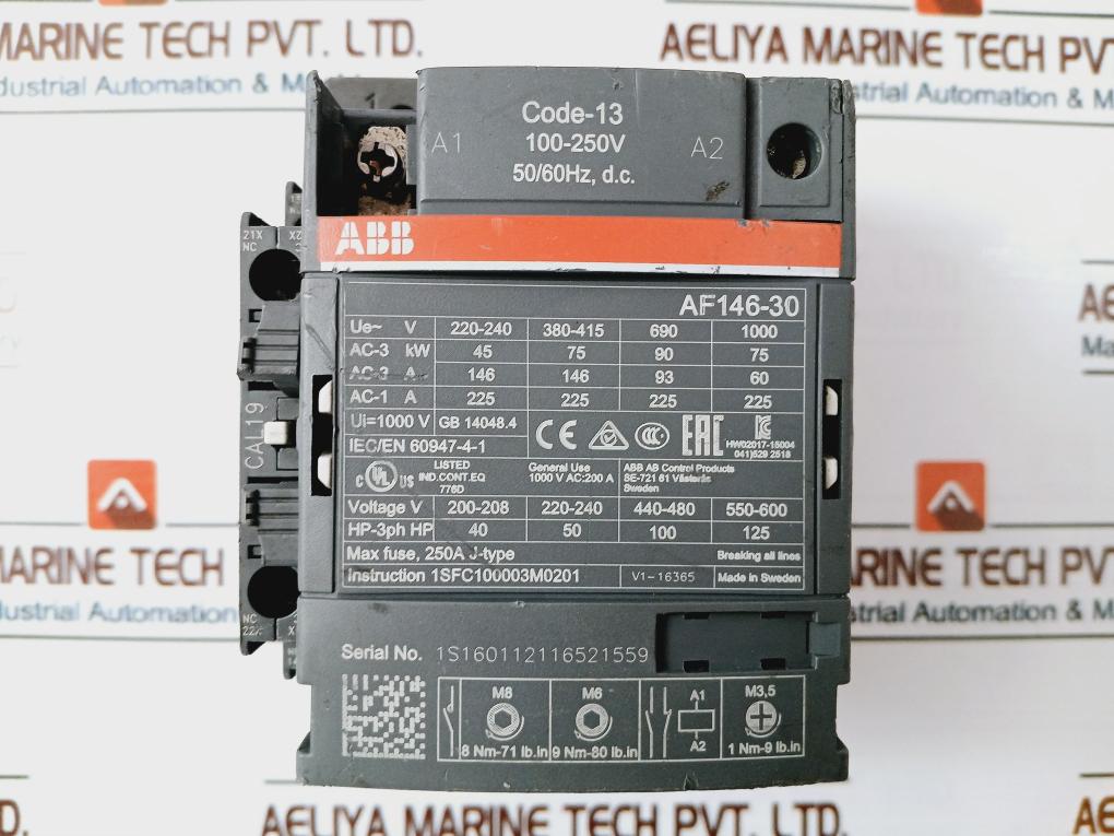 Abb Af146-30 Contactor 200A 100-250V 50/60Hz