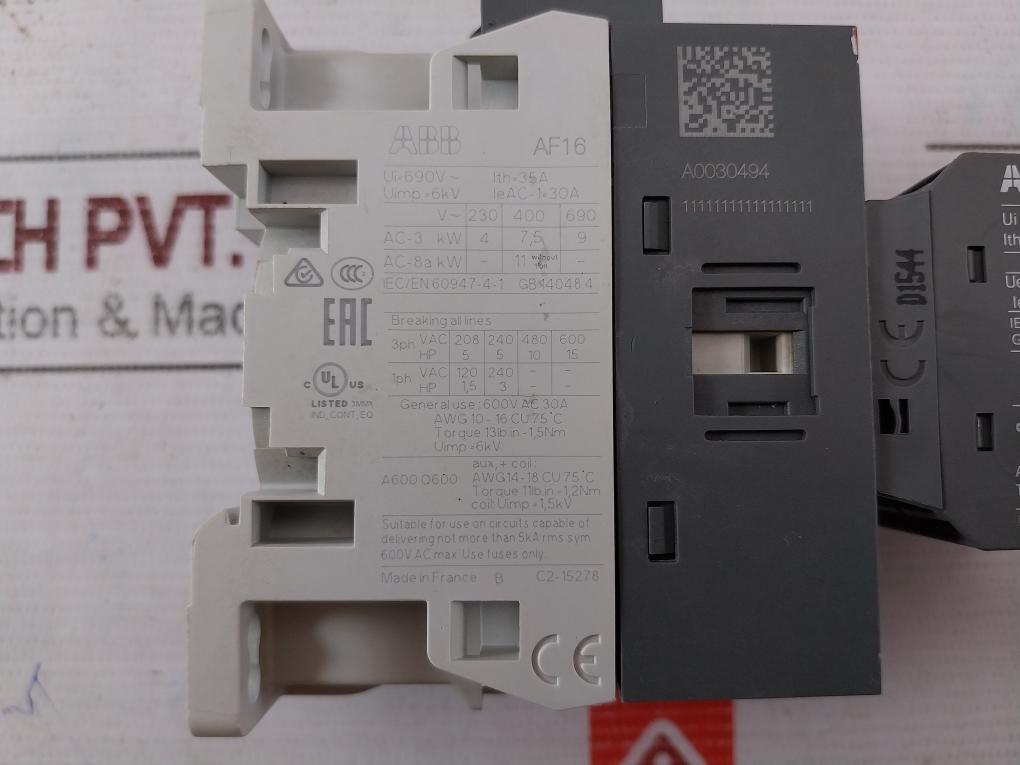 Abb Af16-30-01-13 Contactor With 1 Built-in Auxiliary Contact A0030494 100-250V