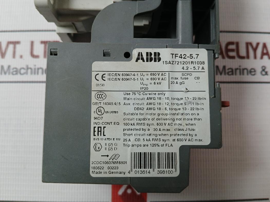 Abb Af16-30-10-11 Af Contactor With Thermal Overload Relay Te42-5.37 690Vac Ip20