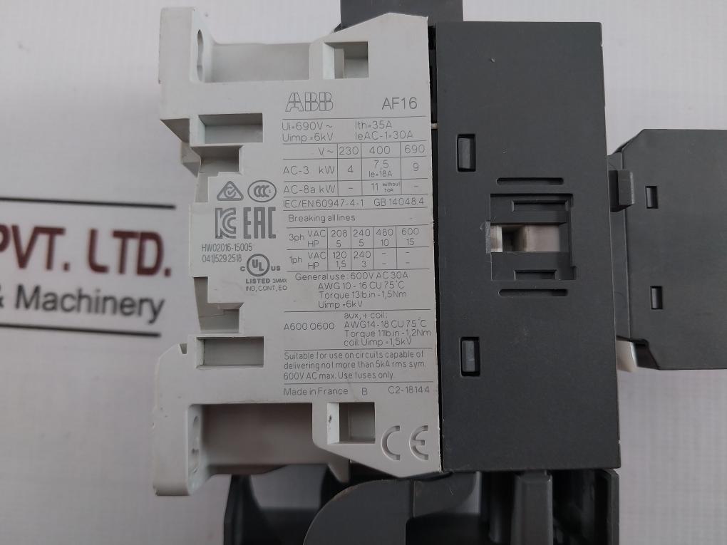 Abb Af16-30-10-11 Contactor 24-60V 50/60Hz 20-60Vdc 690V~ 35A 6Kv 600Vac 30A Ip20