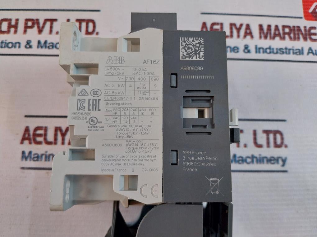 Abb Af16Z-30-01-21 Contactor W/ Ef19-18.9 Overload Relay 50/60Hz