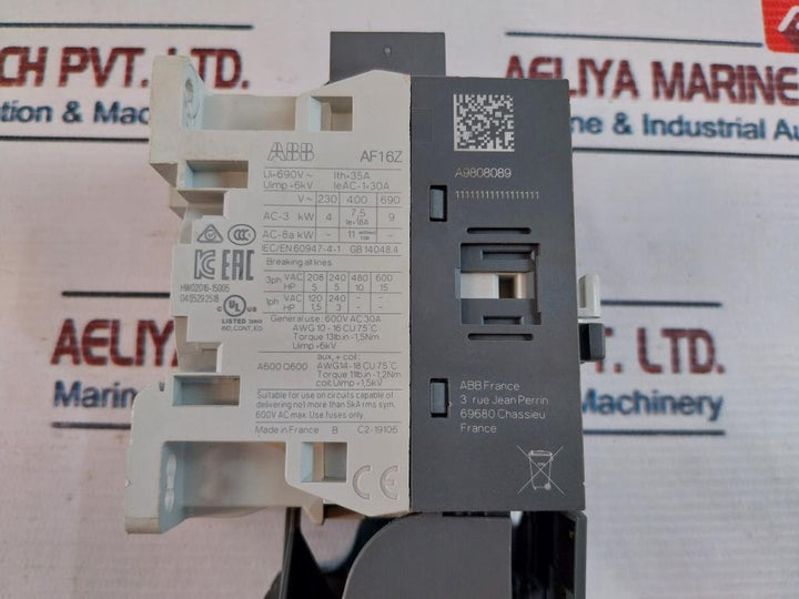 Abb Af16Z-30-01-21 Contactor W/ Ef19-18.9 Overload Relay 50/60Hz