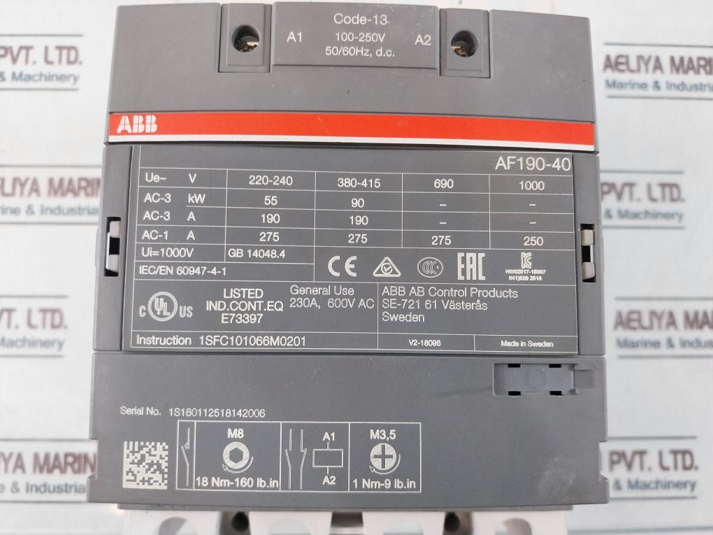 Abb Af190-40 Contactor 100-250v 50/60hz