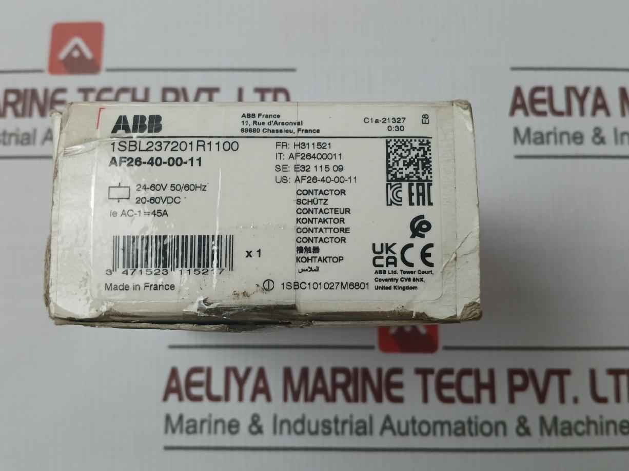 Abb Af26-40-00-11 Contactor 24–60 Vac 55A 50/60Hz Awg 6–16 1.5Kv