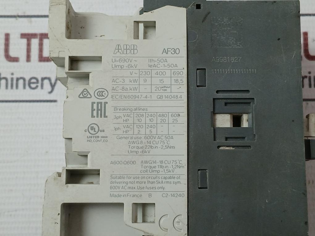 Abb Af30-30-00-13 Contactor 50A Uimp= 6Kv