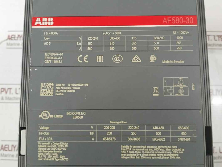 Abb Af580-30 Auxiliary Contactor 1Sfl617001R7011 1000V Ac 16A 2643 689-d Rev H