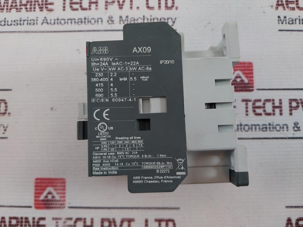 Abb Ax09-30-10 Contactor 24A 690V~ 1Sbb902529P1101