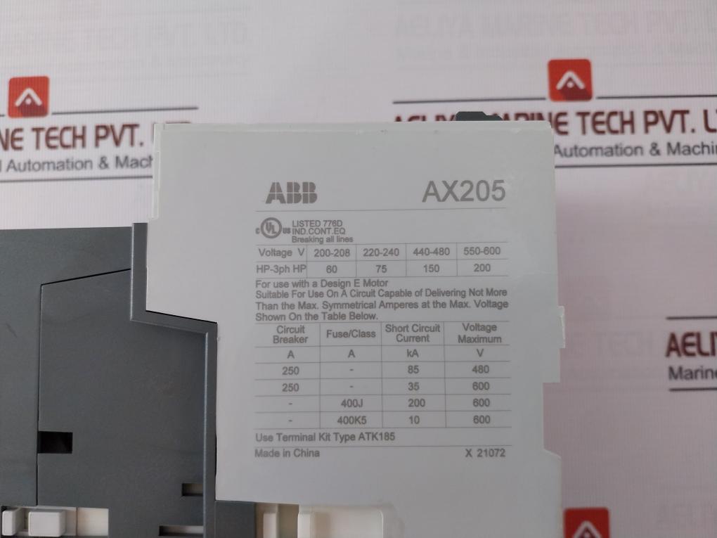Abb Ax205-30 Contactor 1000V- 275A Iec 60947-4-1 Su02082-14006 110-120V 60Hz