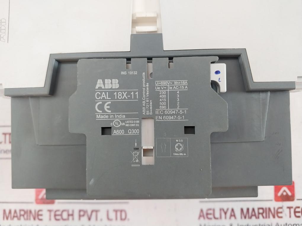 Abb Ax205-30 Contactor With Cal 18X-11 Auxiliary Contact Block