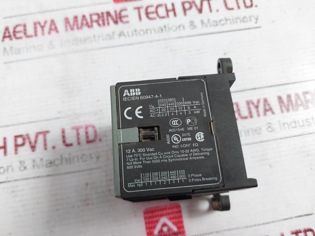 Abb B6-30-10 Mini Contactor Iec/En 60947-4-1 A001546 12A 300Vac 220-240V 40-450Hz