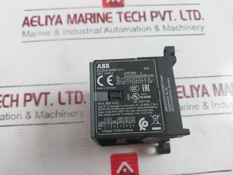 Abb B7-22-00-80 Mini Contactor 16A 600V Ac A600 220-240V 40-450Hz