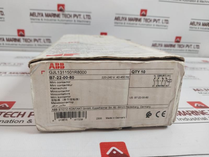 Abb B7-22-00-80 Mini Contactor 16A 600V Ac A600 220-240V 40-450Hz