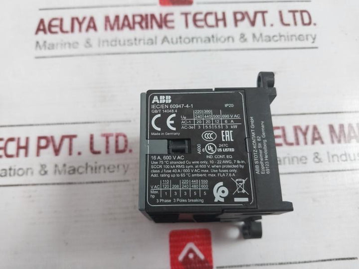 Abb B7-22-00-84 Mini Contactor 16A,600V Ac 110-127V 40-450 Hz 75C