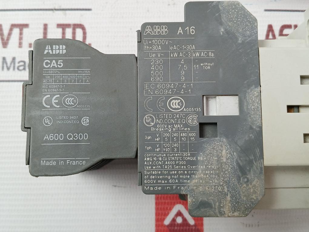 Abb Ca5-40E Auxiliary Contact Block 220-230V 50Hz 30A 16A Awg 10-18 Cu Str 75˚C