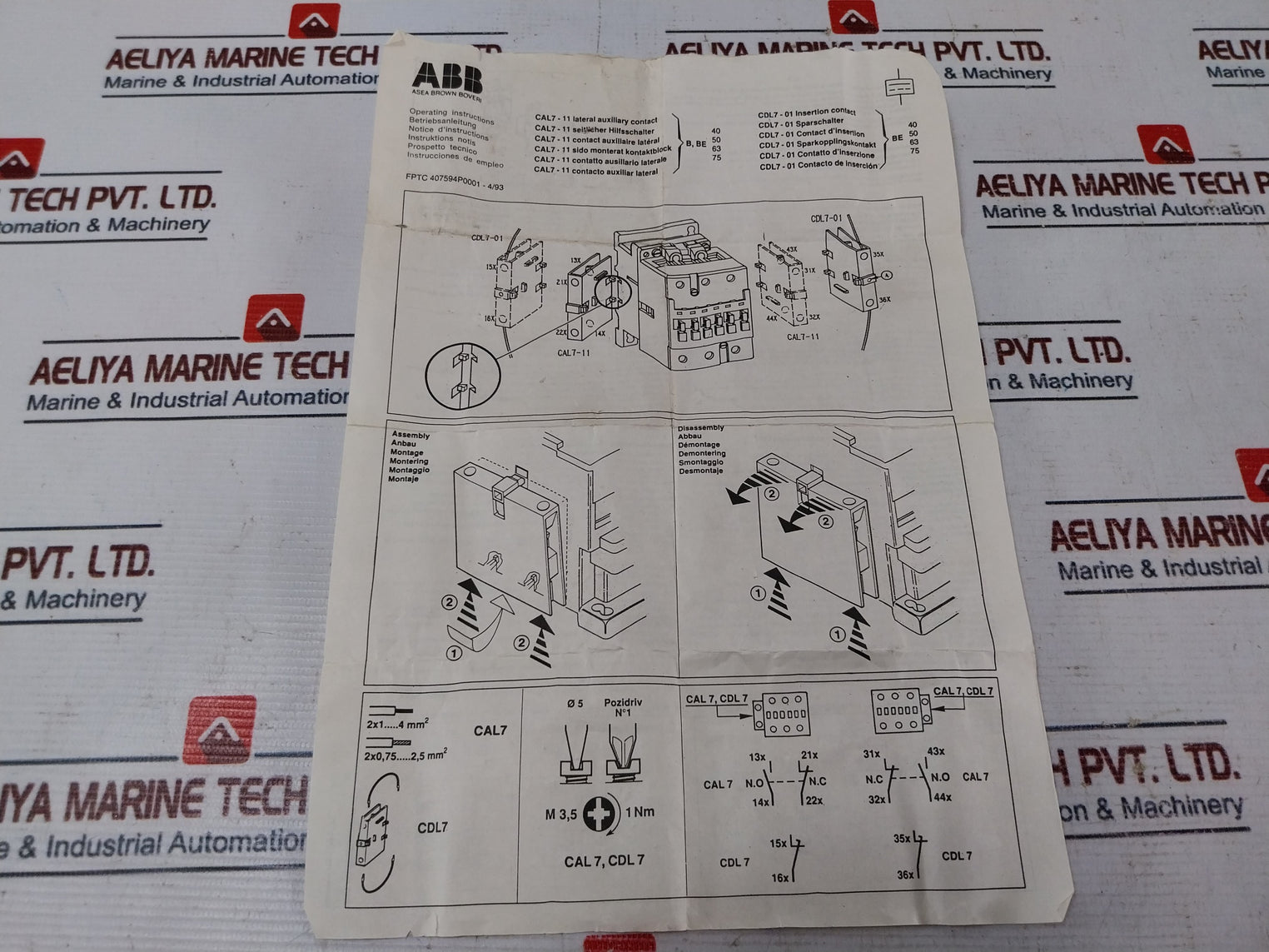 Abb Cal7-11 Auxiliary Contact Block 10A-600V