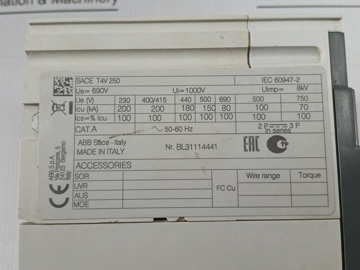 Abb Circuit Breaker 690V/50-60Hz Sace T4V 25