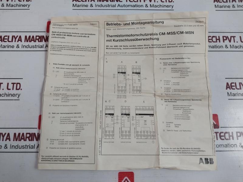 Abb Cm-mss Thermistor Motor Protection Relay Ac/Dc 24-240V 15-400Hz 250V