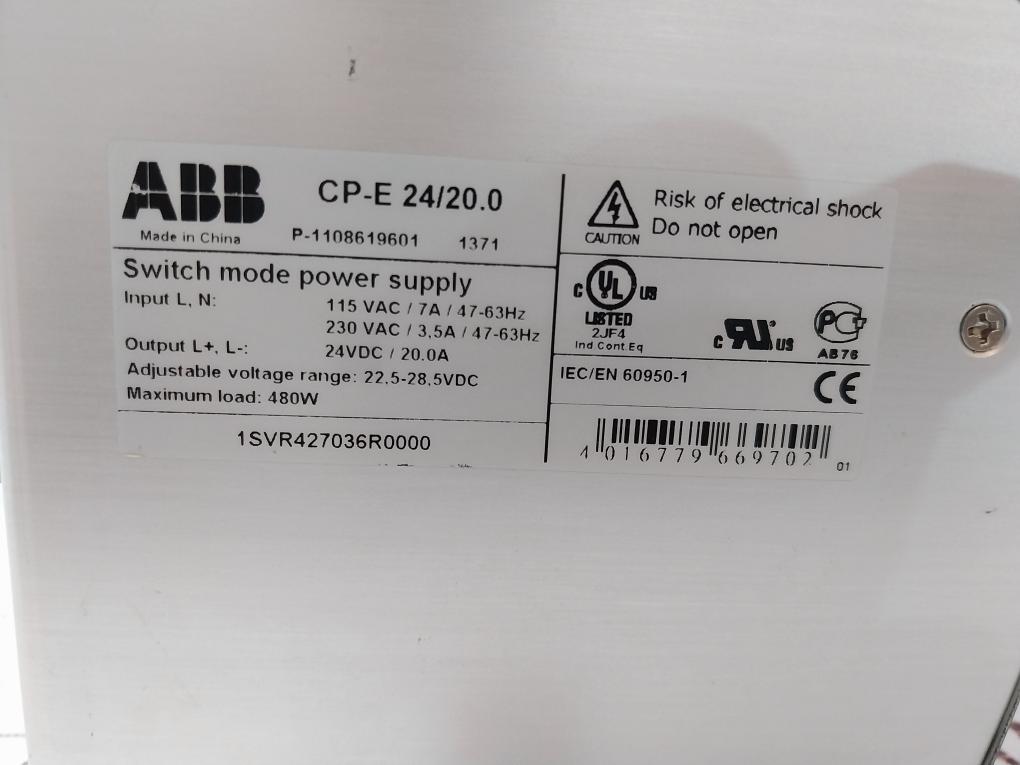 Abb Cp-e 24/20.0 Switch Mode Power Supply 1Svr427036R0000 480W