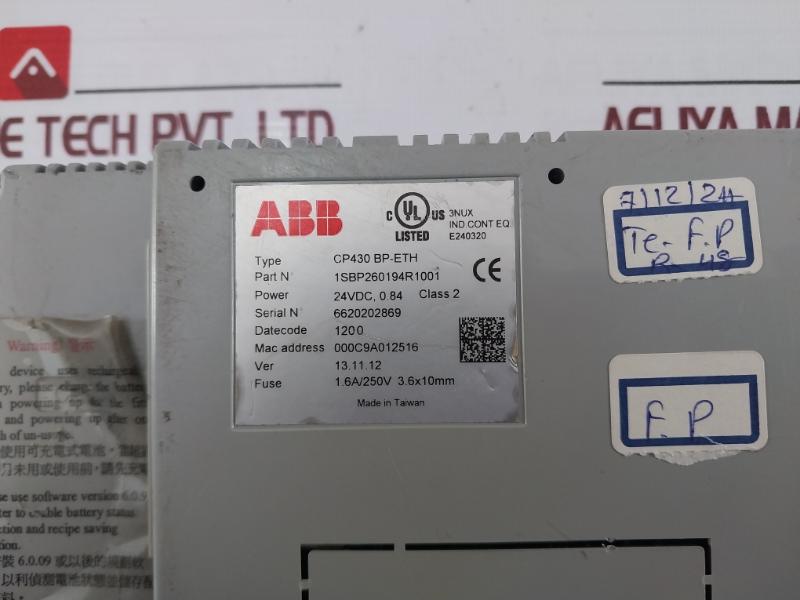 Abb Cp430 Bp-eth Control Panel Ver 13.11.12 24V Dc 0.84A E240320
