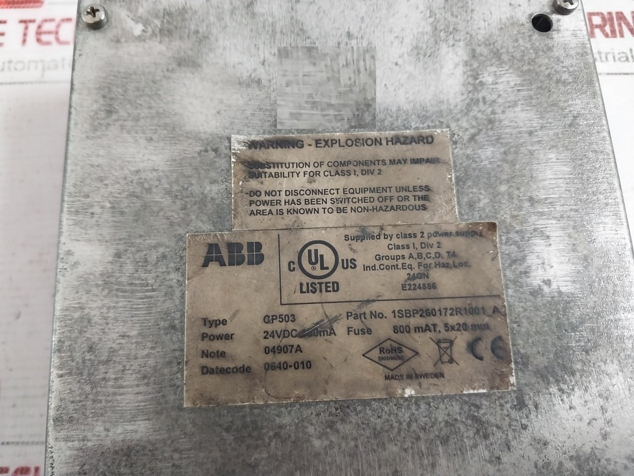 Abb Cp503 Display Panel 24Vdc 150Ma 1Sbp260172R1001_A E224886