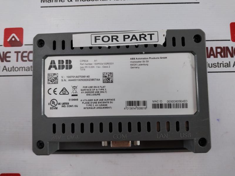 Abb Cp604 1sap504100r0001 Touch Screen Control Panel 24vdc 0.25a