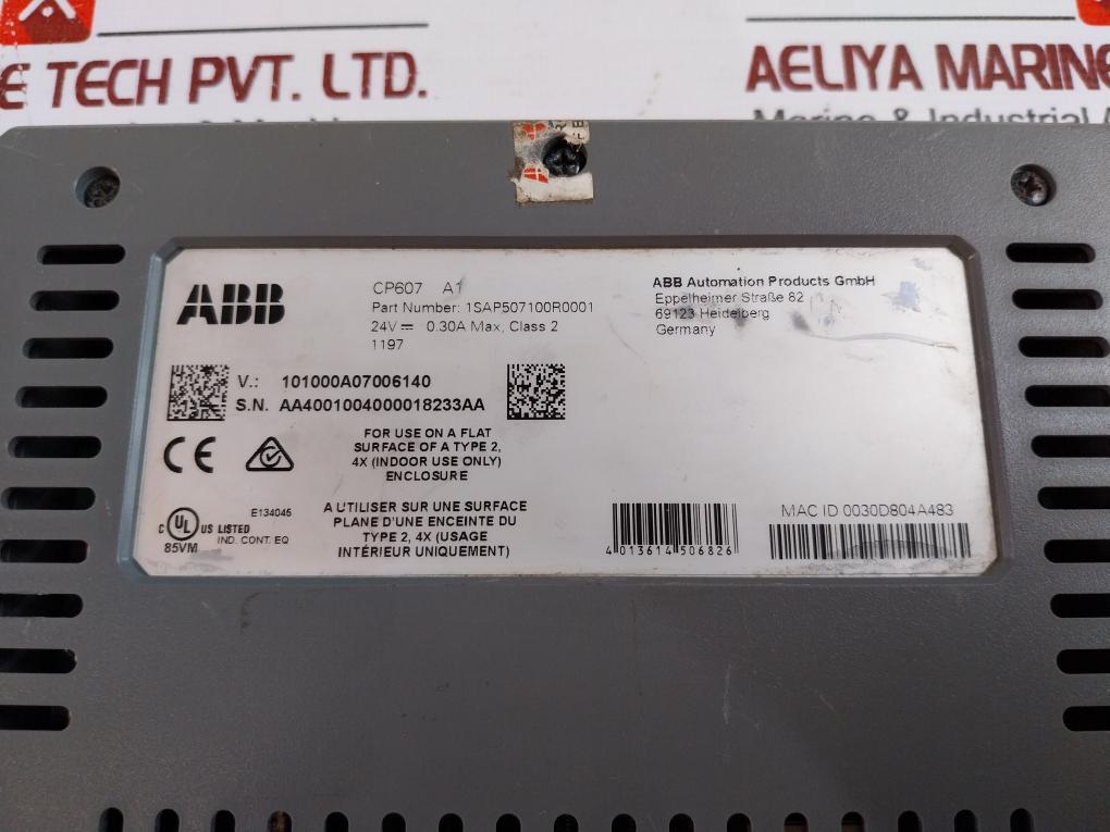 ABB CP607 A1 Type 2 Control Panel Screen 101000A076006140