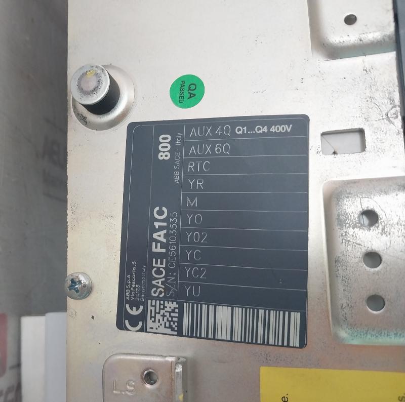Abb Fa1C Formula Air Circuit Breaker 24Vdc 50-60Hz 800A 12Kv 400V