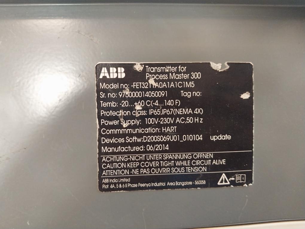 Abb Fet3211a0a1a1c1m5 Transmitter For Process Master 300