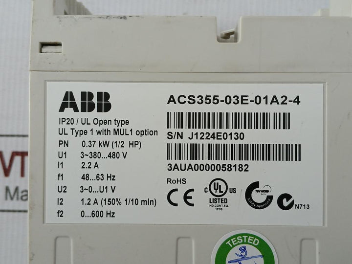 Abb Frequency Drive 0.37 Kw 48-63 Hz Acs355-03E-01A2-4
