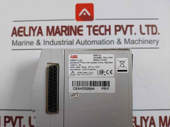 Abb Hbs01-cjc Horizontal Row Mount Base For A Single Module +24V Dc 2A