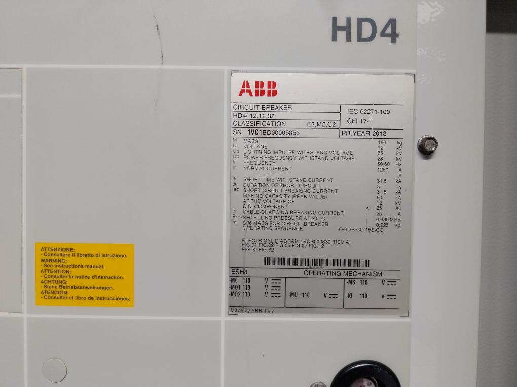 Abb Hd4/ 12.12.32 Mv Circuit Breaker Sf6 Medium Voltage Gas Insulation