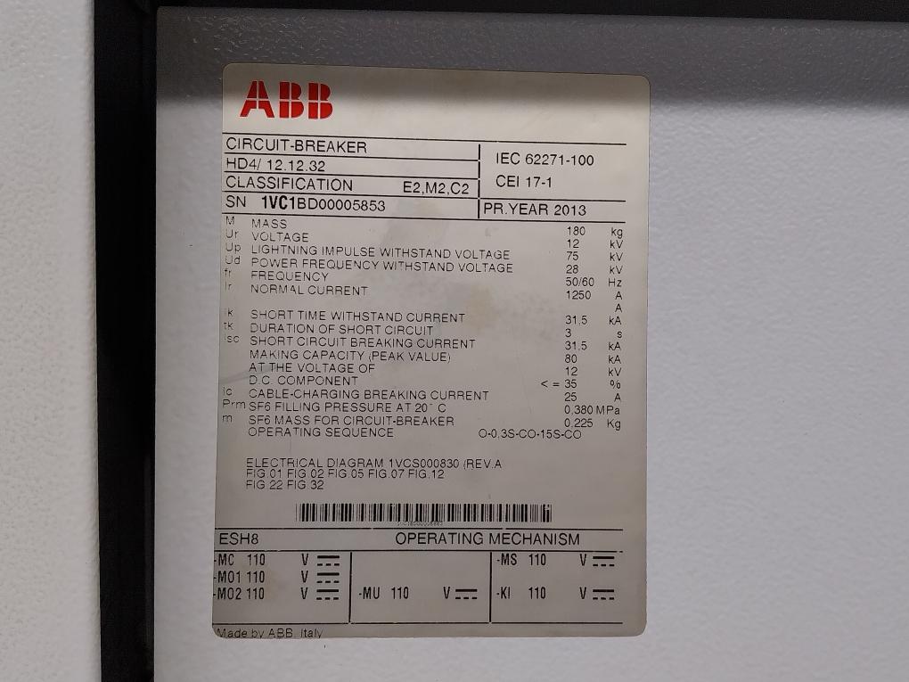 Abb Hd4/ 12.12.32 Mv Circuit Breaker Sf6 Medium Voltage Gas Insulation