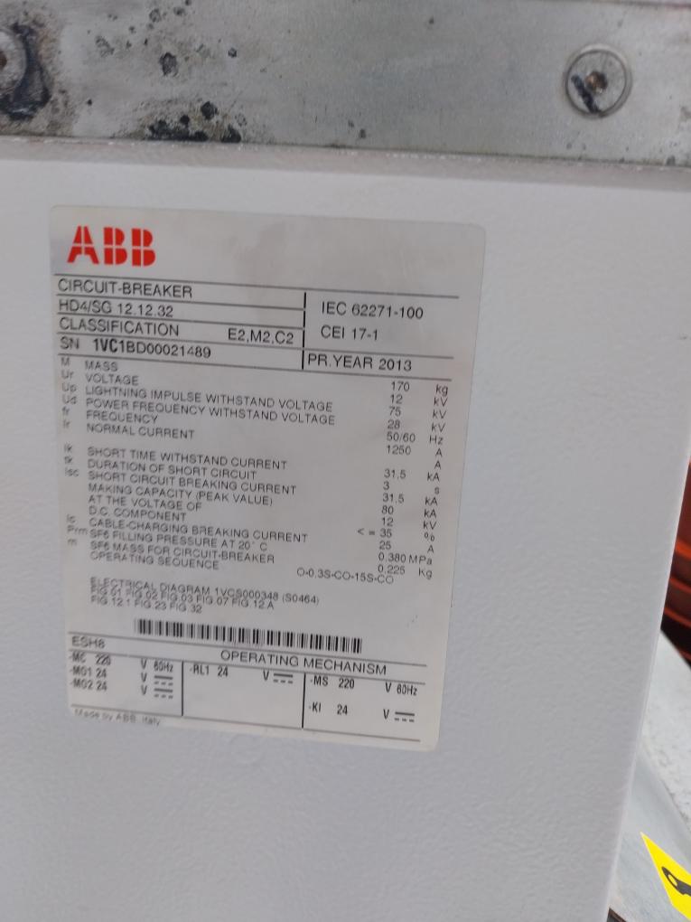 Abb Hd4/Sg 12.12.32 Sf6 Circuit-breaker 12 Kv 50/60 Hz 1250 A