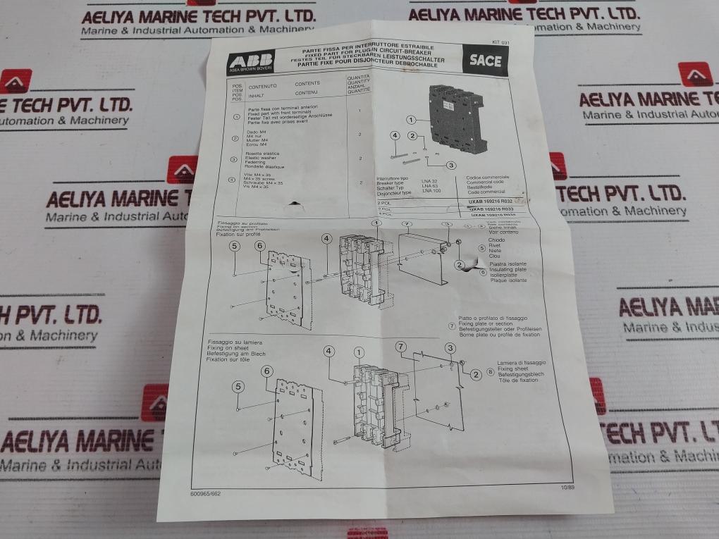 Abb Ln32-63 Fixed Part For Plug-in Circuit- Breaker Kit