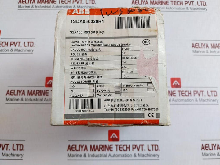Abb Moulded Case Circuit Breaker 3P 690V 50-60Hz Part No S2X 100 R63 3P F Fc