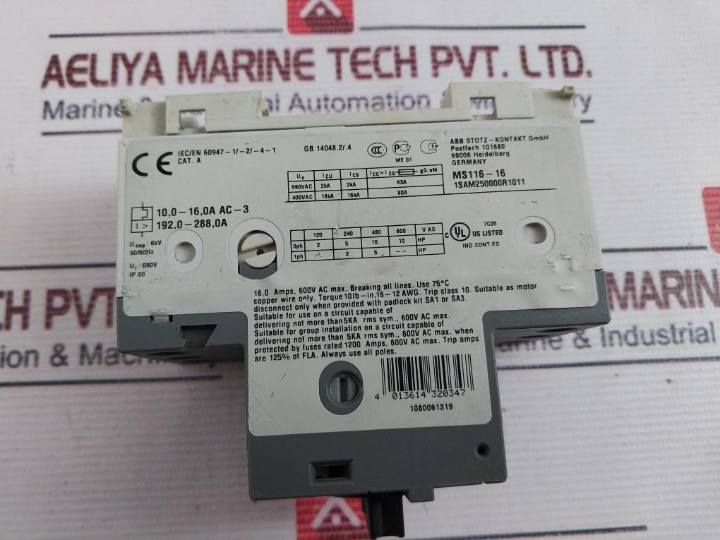 Abb Ms116-16 Manual Motor Starter 1Sam250000R1011 Ip20