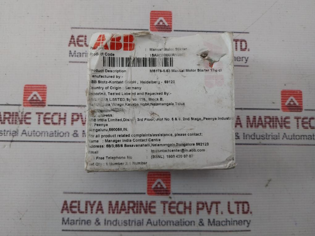 Abb Ms116 Manual Motor Starter 1Sam250000R1004 0.4-0.63A