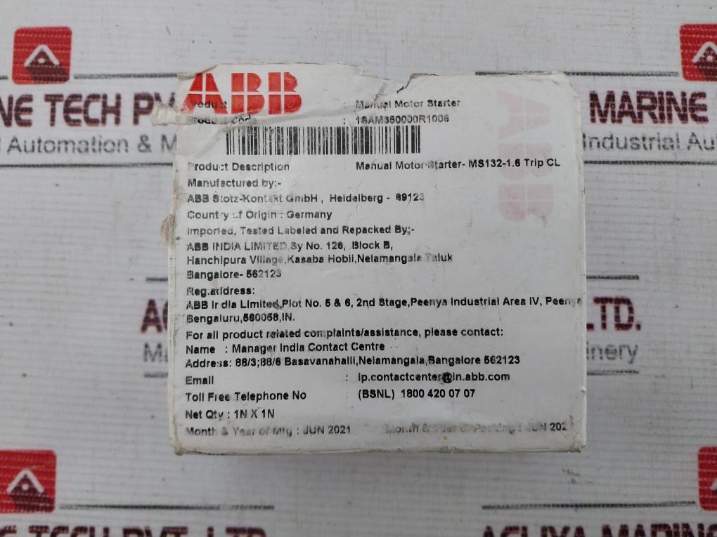 Abb Ms132-1.6 Manual Motor Starter 1Sam350000R1006