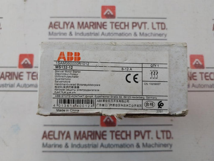 Abb Ms132-12 Manual Motor Starter 1Sam350000R1012 8-12A 690V