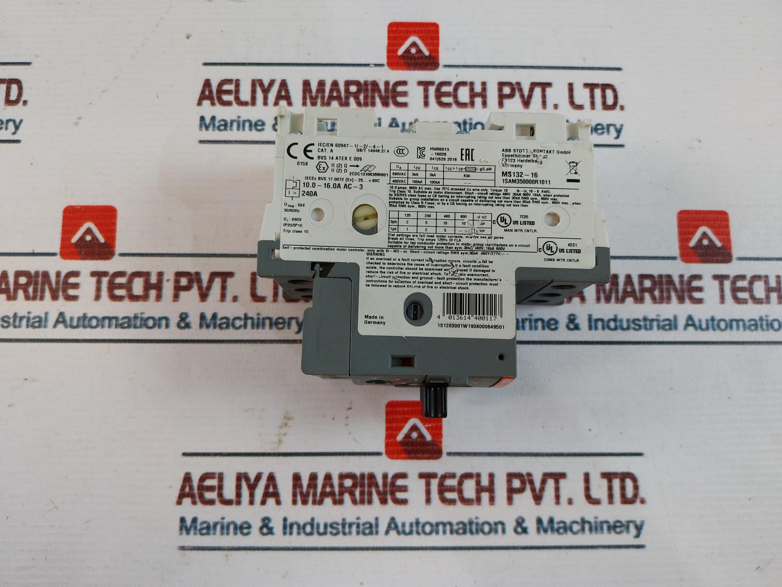 Abb Ms132-16 Manual Motor Starter Ip20/Ip10 690V 50/60Hz 6Kv 16.0 Amps