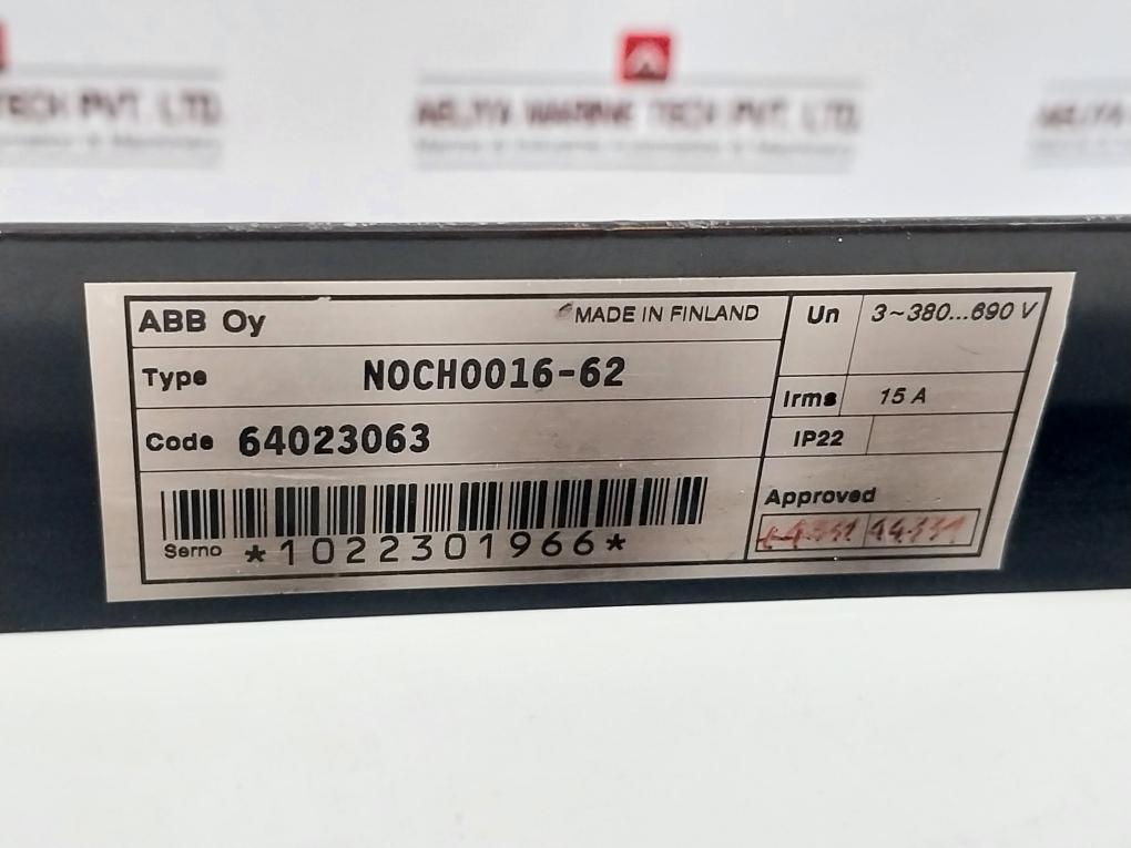 Abb N0Ch0016-62 Du/Dt Filter 64023063 Ip22 15A