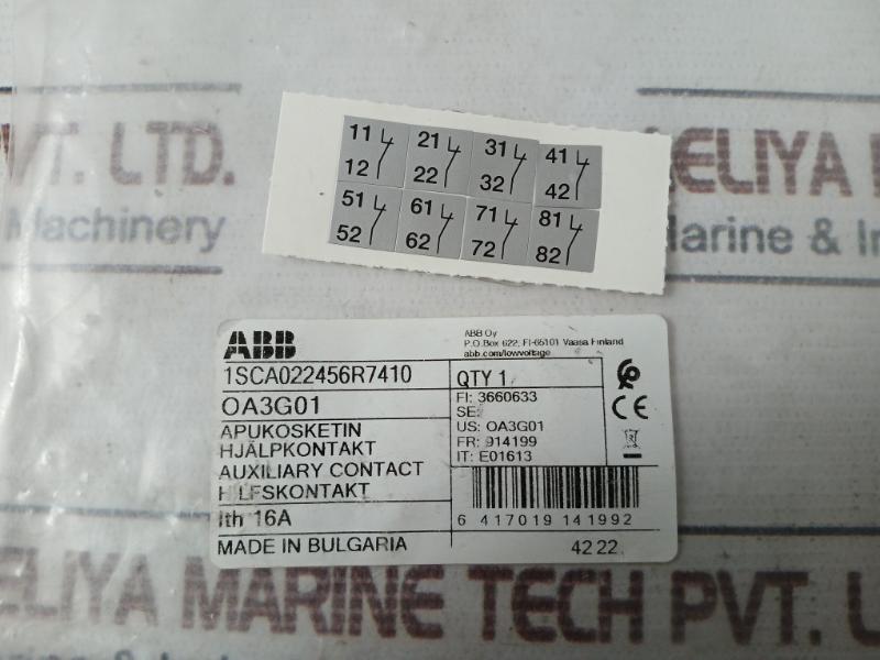 Abb Oa3G01 Auxiliary Contact Nema A600-r300 690V 18-14 Awg 10A 600Vac