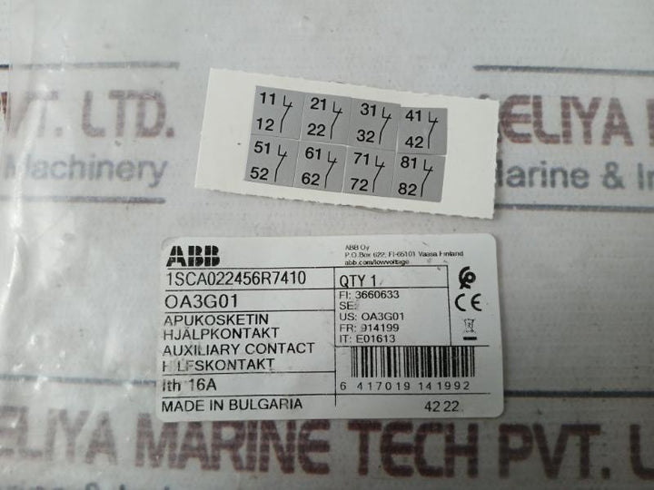 Abb Oa3G01 Auxiliary Contact Nema A600-r300 690V 18-14 Awg 10A 600Vac
