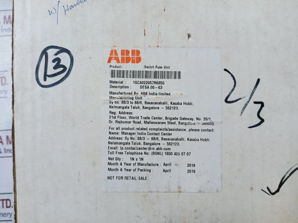 Abb Oesa 00-63 Fuse Load Break Switch 63A 50/60Hz