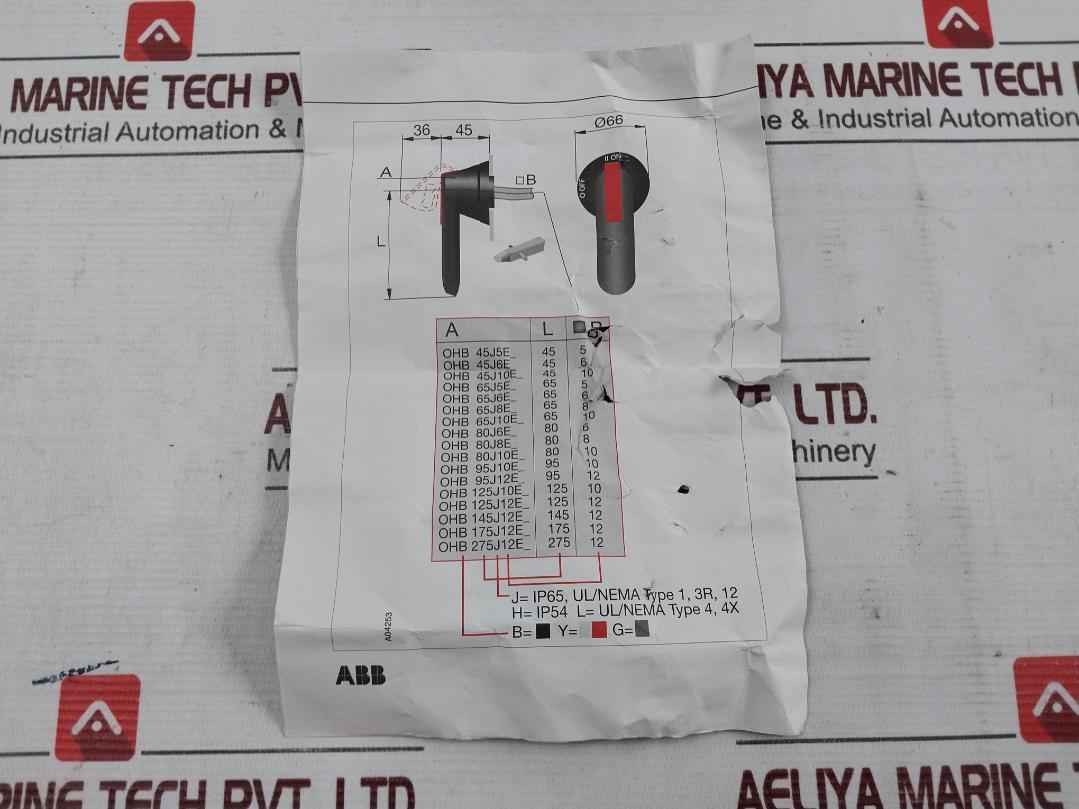 Abb Ohb95J12E011 Control Handle For Switche Ohb 95J12E Ip65