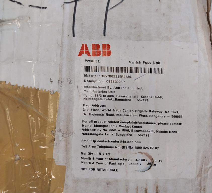 Abb Os630D03P Fuse Switch Disconnector 690V 630A 50…60Hz