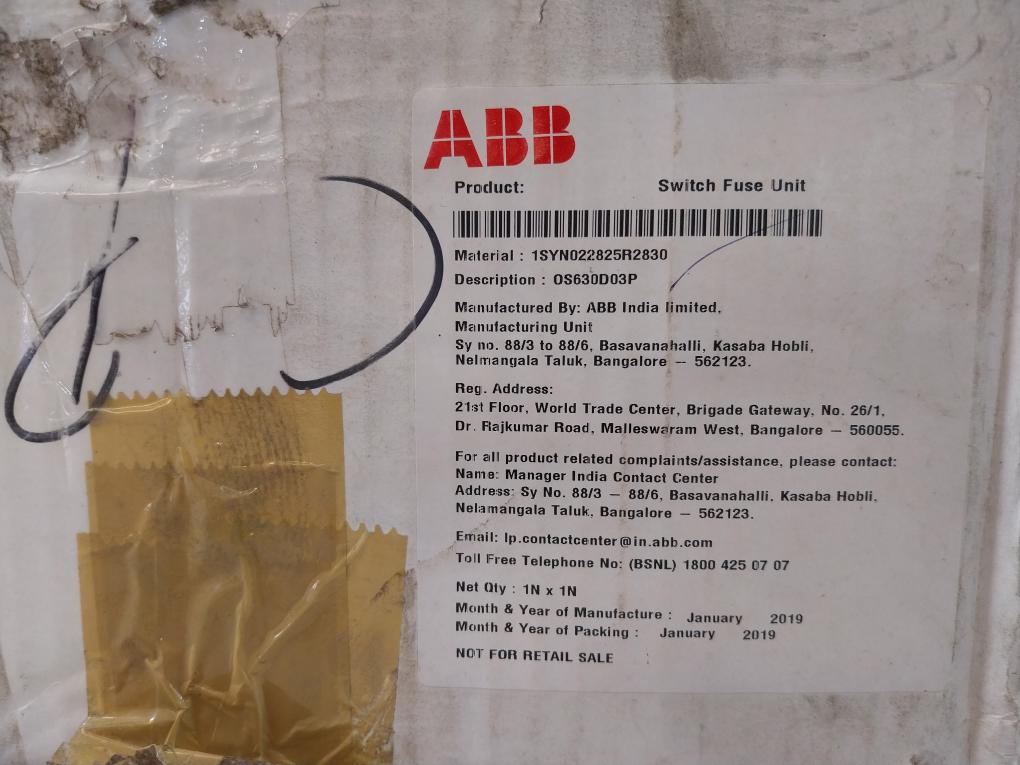 Abb Os630D03 Switch Fuse Unit 630A