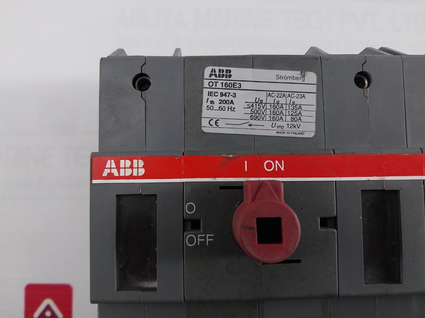Abb Ot 160E3 Panel Mount Disconnect Switch 200A 50-60Hz 12Kv
